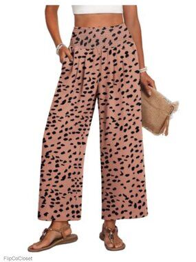 Wide Leg Palazzo Pants High Waisted Pleated Flowy Summer Trousers with Pockets